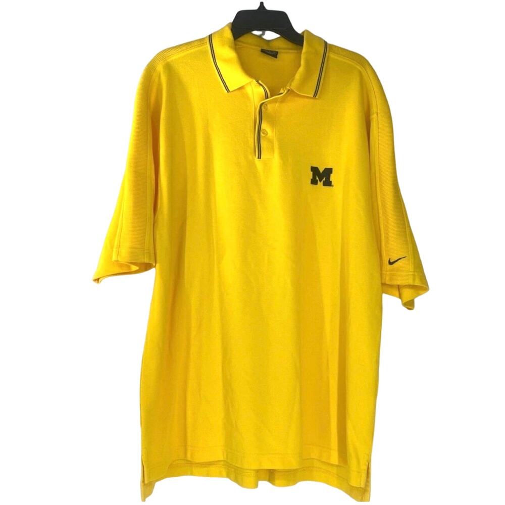 NIKE Team University of Michigan Maize Navy Golf Polo Gameday Mens XL